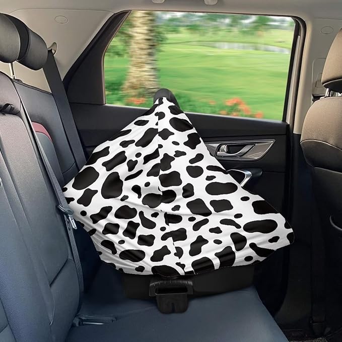 AFPANQZ Cow Print Baby Car Seat Cover Canopy and Nursing Cover Infant Car Canopy Spring Autumn Winter Snug Warm Breathable Windproof Open Peep Top Universal Fit