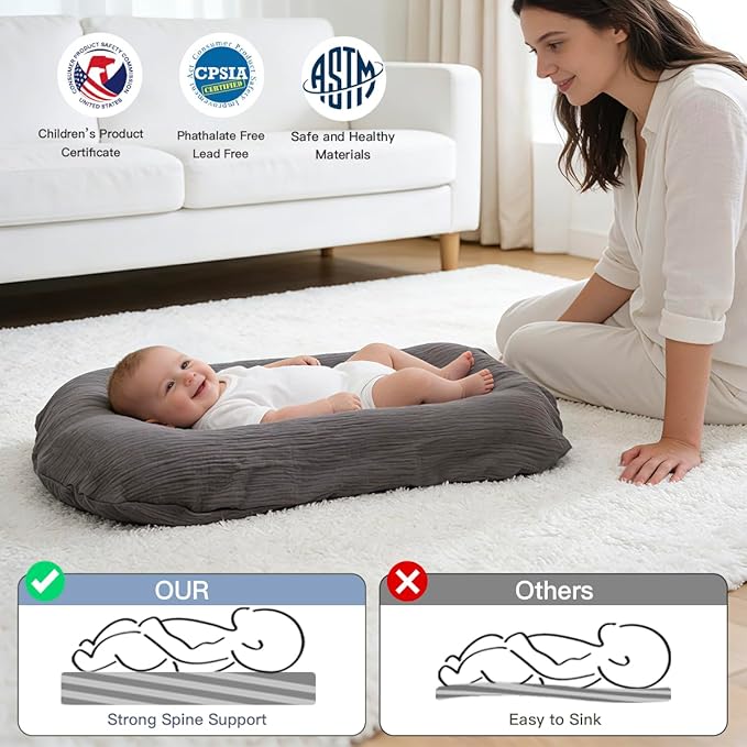 Baby Support Cushion - Snuggle Cozy Me Infant Support Cushion for Newborns | Breathable & Soft, Portable Awake-Time Pad, Essential Baby Gift (Support Cover Included)