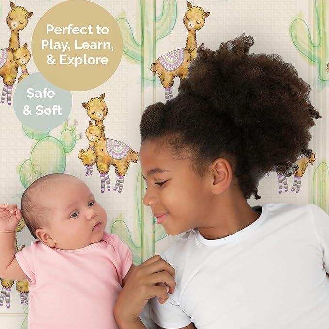 JumpOff Jo Foldable Foam Play Mat – Large Waterproof Baby & Toddler Activity Floor Mat, Double-Sided 70 x 59 Inch Play Surface