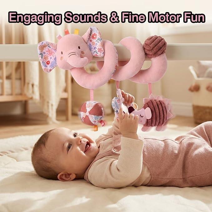 Multi-Use Baby Spiral Activity Toy – Spiral carseat Toy for Car Seat, Stroller,Play Gym, Keeps Baby Quiet, Easy Travel Solution