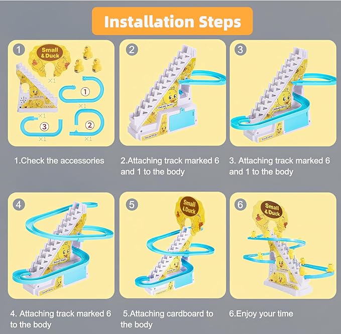 Small Ducks Climbing Toys, Electric Llittle Duck Climbing Stairs Toy,Roller Coaster Toy Set with LED Flashing Lights & Music,Duck Track Slide Toy Gift for Toddlers Kids Age 3