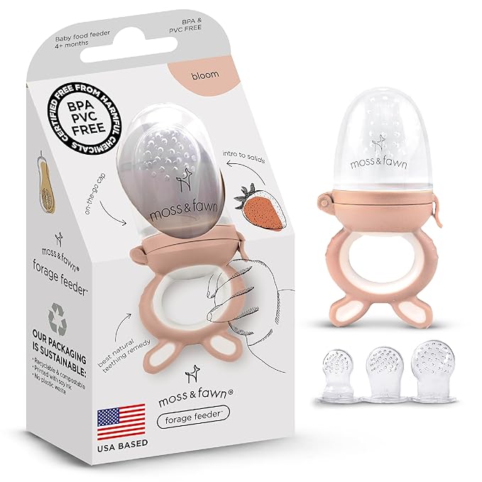 Moss and Fawn Forage Feeder - Baby Fruit Feeder, Frozen Breast Milk Popsicle Teether & Pacifier - BPA, PVC & Phthalate-Free - Bloom