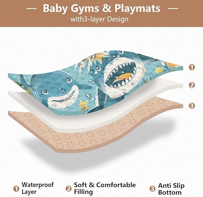 Pineapple Sharks Baby Play Mat 50" x 50", Playmat for Playpen, Thicken Soft Padding Foam Crawling Mat for Babies Toddlers Infants