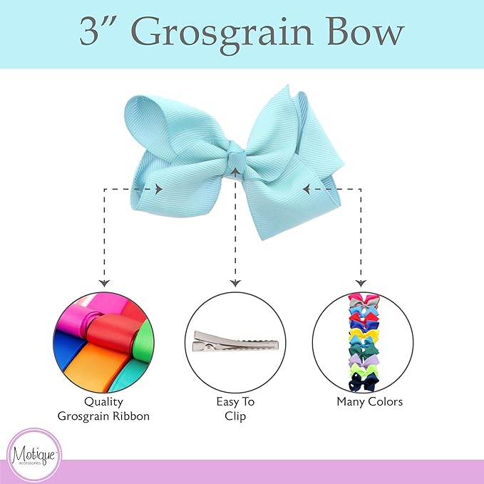 3 Inch Grosgrain Bow for Little Girls- Set of 2 (Pale Blue)