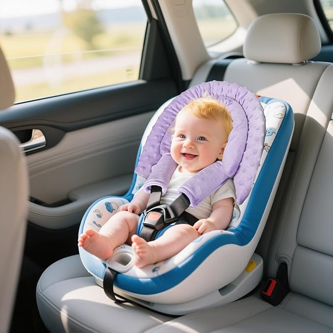 Infant Car Seat Insert, HNHUAMING Baby Car Seat Head & Body Support with 2 Strap Pads, Ultra Soft Newborn Preemie Carseat Insert Cushion for Girls Boys, Fits Car Seat, Stroller, Swing, Bouncer, Purple