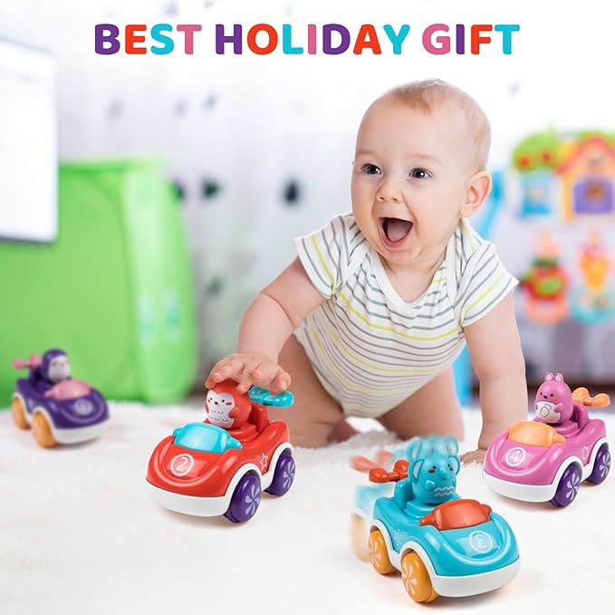 Marstone Toys for 1+ Year Old Girl, 4 Pack Animal Cartoon Push Cars Educational Toys for Toddlers 1-3 Years, Baby Car Toys for One Year Old Girl Birthday Gift,Baby Toys 12-18 Months