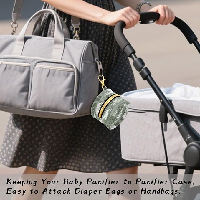 Pacifier Holder with Clip Pacifier Case for Diaper Bag Round Baby Pacifier Pouch Box Bag Portable Tropical Palm Leaves Birds Flowers