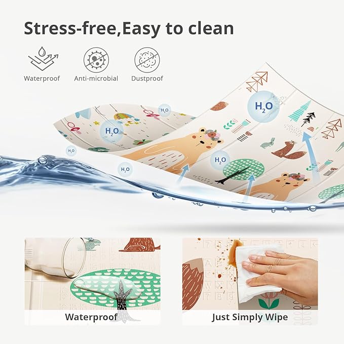 UANLAUO Baby Play Mat,71"x 79" Large Baby Mat for Floor,Foldable Playmats for Babies and Toddlers, Waterproof Foam Play Mat,Kids Play Mat with Travel Bag,Play & Tummy Time,Indoor&Outdoor Use(Bear)