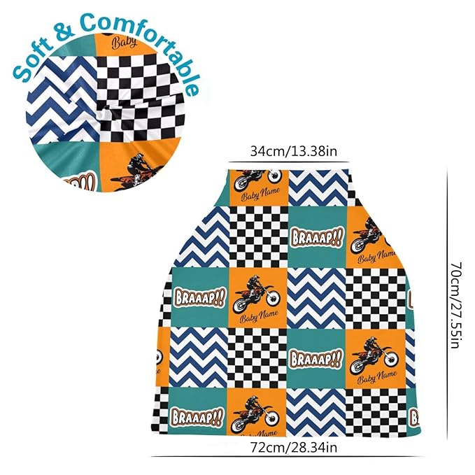Personalized Baby Car Seat Cover for Babies, Custom Name Baby Car Seats Canopy for Boys Girls, Nursing Breastfeeding Stroller Covers for Infant Newborn, Shower Gift for Baby (Dirt Bike)