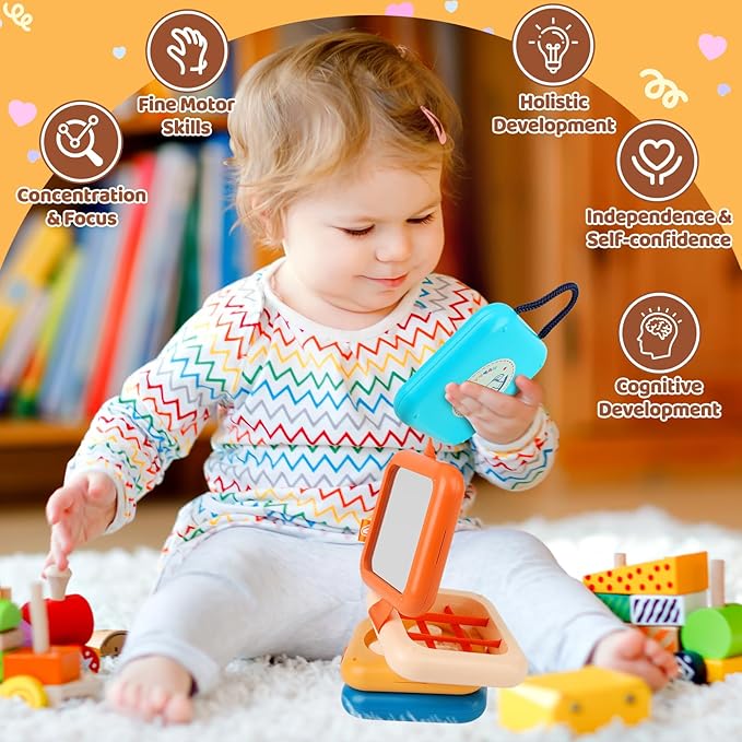 Toddler Travel Toys for Flights Busy Cube, Montessori Quiet Cube for Toddler Road Trip Essentials, Fine Motor Skills Toys for 1.5-2 Year Old, Airplane Baby Toy Car Trips 18 Months Gift