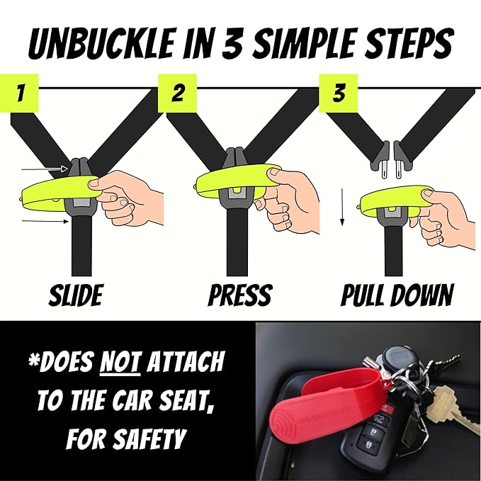 UnbuckleMe Car Seat Buckle Release Tool - Black & Lime Green 2 Pack - Buy one for Each Car or Give One to a Friend