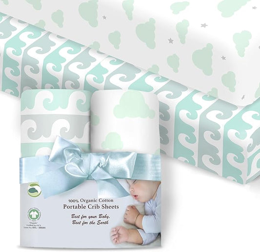 100% Organic Cotton Fitted Sheets Fit and are Compatible with Graco Pack n Play, Babyletto, Pamo Babe, Hiccapop, Dream on Me, Evenflo, Baby Trend Portable/Mini Crib/Playards. 2 Pk