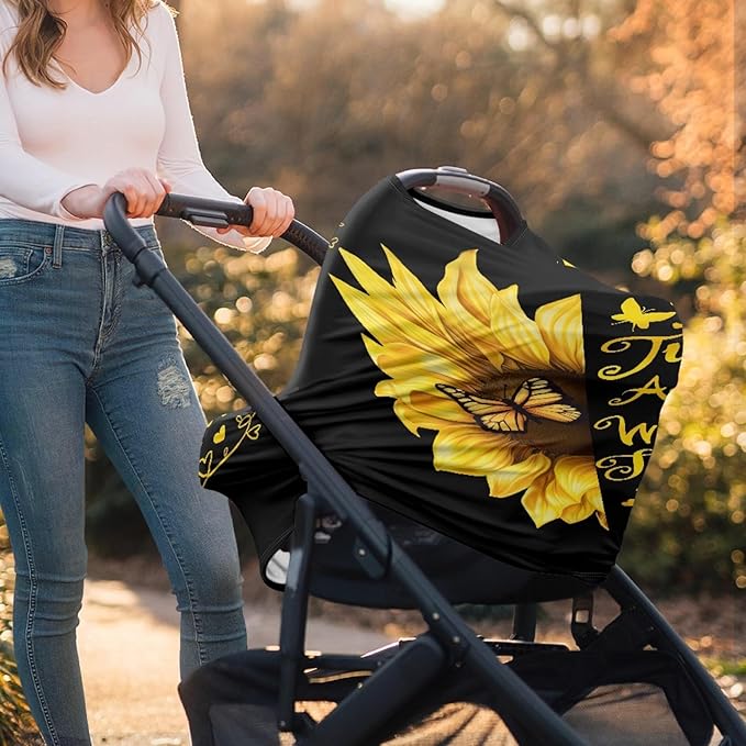 AFPANQZ You are My Sunshine Sunflowers Nursing Cover Breastfeeding Covers Stretch Babies Car Seat Cover Gender Neutral Soft Breathable Infant Carseat Canopy Shopping Cart Stroller Canopy Gifts Black