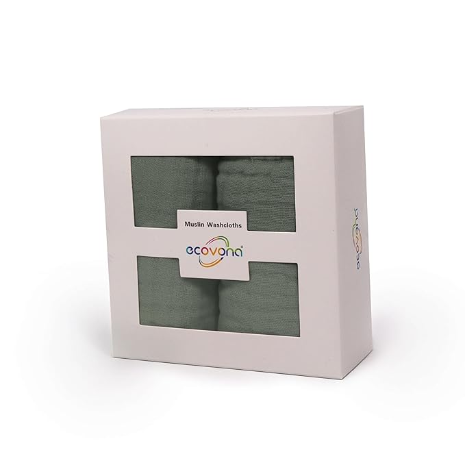 100% Cotton Baby Burp Cloths 10"x10" (8 Pack) Snuggle Comfort Muslin Washcloths - Newborn Baby Must Haves & Registry Gifts - Easy to Clean Cloth for Babies, New Born Boy & Girl (Fern)