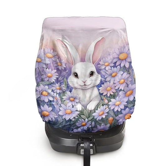 XYZCANDO Rabbit Print Car Seat Protector for Child Car Seat Cute Infant Car Seat Cover Dustproof Car Seat Sun Protection for UV Rays Protective Baby Car Seat Shade Cover Gift for Birthday