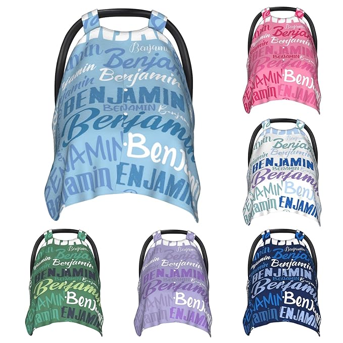 Personalized Baby Car Seat Canopy for Babies, Custom Name Baby Car Seats Covers for Boys Girls, Opening Minky Nursing Breastfeeding Cover for Infant, Carseat Canopies for Newborn (Sky)