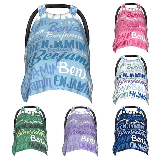Personalized Baby Car Seat Canopy for Babies, Custom Name Baby Car Seats Covers for Boys Girls, Opening Minky Nursing Breastfeeding Cover for Infant, Carseat Canopies for Newborn (Sky)