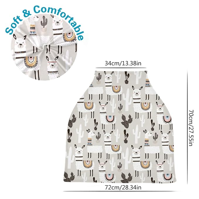 Stretchy Baby Car Seat Covers for Boys Girls Llama Cactus Infant Car Canopy Nursing Cover Breastfeeding Scarf