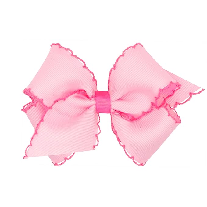 Wee Ones Girls' Classic Grosgrain Moonstitch Edge Hair Bow, No-Slip Hair Clip, Handmade, Pearl Hot Pink, Small