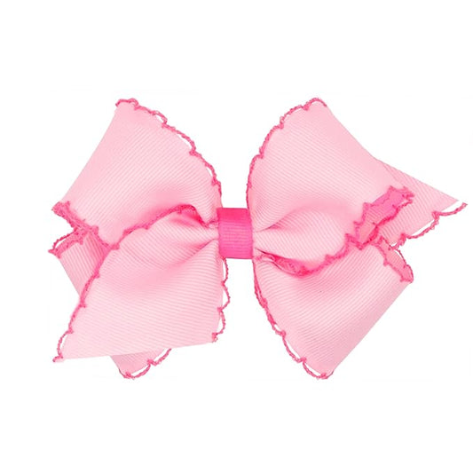 Wee Ones Girls' Classic Grosgrain Moonstitch Edge Hair Bow, No-Slip Hair Clip, Handmade, Pearl Hot Pink, Small