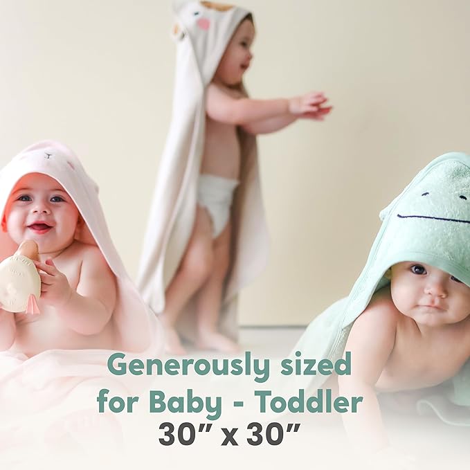 CuddleBug Premium Hooded Baby Bath Towel & Washcloth Set (Bear) - 100% Cotton Terrycloth Hooded Baby Towels for Newborn & Toddler - Super-Soft & Absorbent, Newborn Essentials (33" x 33") - Blush Pink