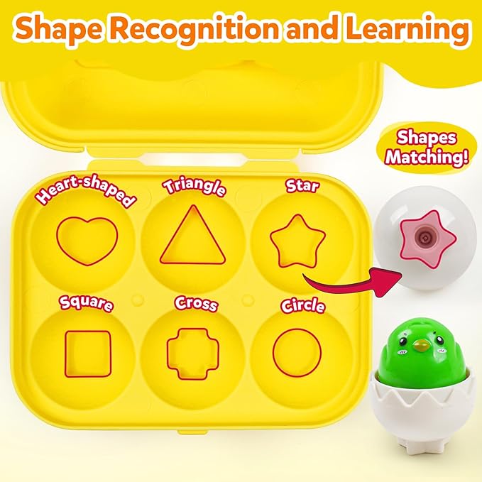 Egg Toys for Toddlers 1-3,Montessori Geometric Eggs Early Preschool Educational Learning Fine Motor Skills Color Sorting Satcking Travel Bingo Puzzle Matching Games for Kids Boys Girls