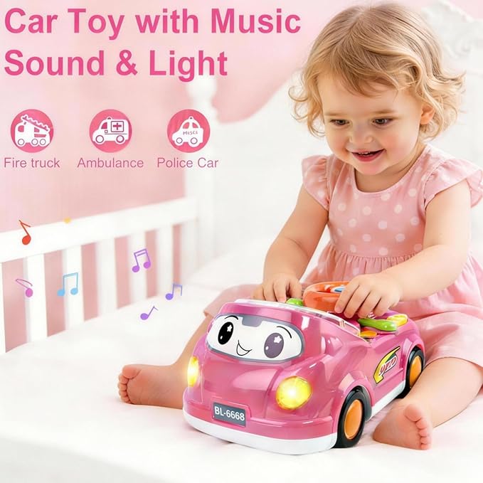 Girl Toy for 1 Year Old,Toddler Car Steering Wheel Toy with Sound & Light,Car Toys for Toddlers 1-3,Gift for 1 2 3 Years Old Boys Girls ﻿