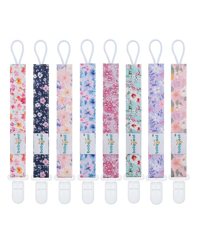 babygoal Flower Pacifier Clips, 8 Pack Binky Paci Holder Clips Fits for Most Baby Pacifiers and Binkies