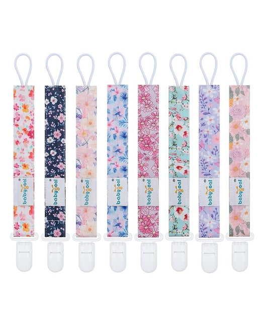 babygoal Flower Pacifier Clips, 8 Pack Binky Paci Holder Clips Fits for Most Baby Pacifiers and Binkies