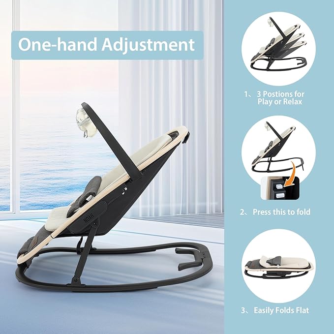 Noah 2-in-1 Baby Bouncer & Rocker - Portable Reclining Chair with Cushion & Toys for Infants 0-9 Months, Charcoal