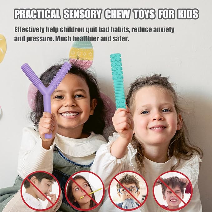 Sensory Chew Toys for Autistic Children, 4 Pack Chew Tubes Sticks for Kids Soft Durable Silicone, Oral Motor Tools Teething Tube for Sensory Kids with Anxiety, ADHD, SPD, Nursing Teether Toys BPA Free