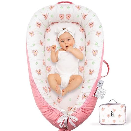 Baby Lounger for Newborn 0-24 Months – Ultra Soft Organic Cotton Infant Lounger – Reversible, Adjustable & Portable Baby Nest for Home & Travel – Soft, Breathable, Washable Cover by Leosole