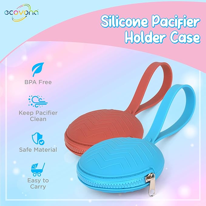Silicone Pacifier Holder Case | Attaches to Strollers & Diaper Bags | Perfect on The Go Baby Accessory | BPA Free | Dishwasher-Safe (Mauve)