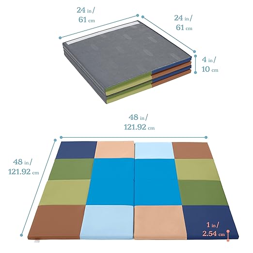 ECR4Kids SoftZone Square Dance Activity Mat, Folding Playmat, Earthtone