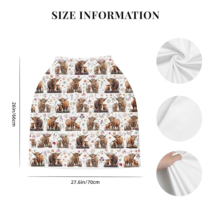 Highland Cow Baby Car Seat Covers Canopy Covers Baby Multi-Use Car Seat Canopy Carrier Cover, Breathable Breastfeeding Cover Boys & Girls