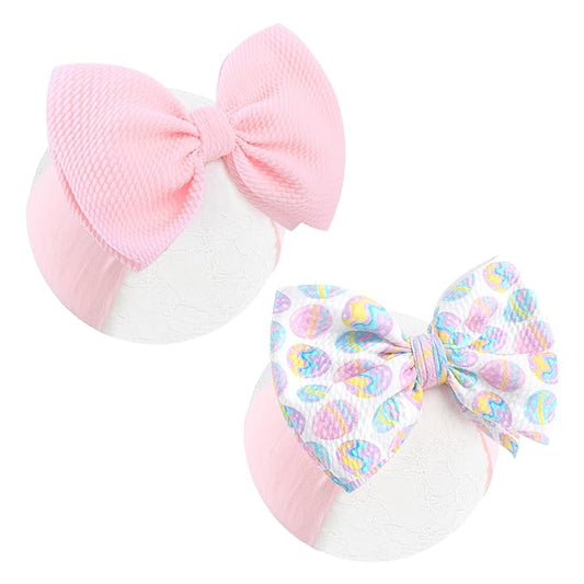 6” Easter Baby Bows Rabbit Egg Bows for Girls Newborn Easter Bunny Ears Hairbands Elastic Nylon Bows Headbands Easter Hair Accessories Pink White Blue