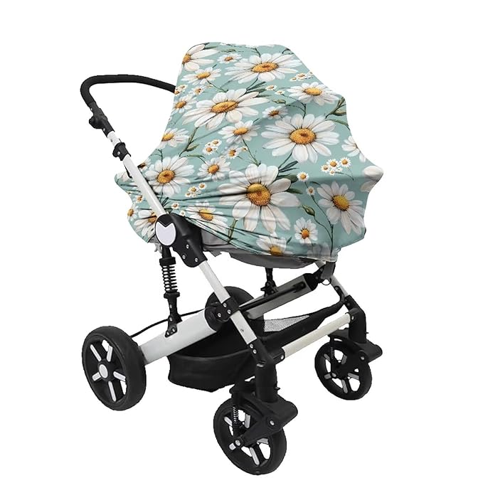 Daisy Baby Car Seat Covers,Multi-use Carseat Canopy for Babies,Stretchy Infant Nursing Cover for Breastfeeding,Shower Gifts for Unisex Boys and Girls,Green