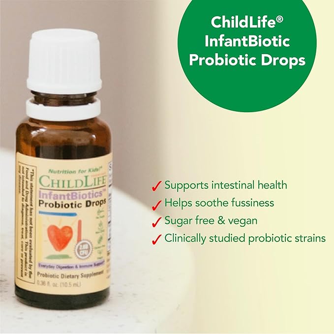 CHILDLIFE ESSENTIALS InfantBiotics - Baby Probiotic Drops, Infant Probiotic, Toddler Probiotic, Baby Constipation Relief, Gas Drops for Newborns, Gastrointestinal Health, Vegan, Non-GMO - 0.36 Fl Oz