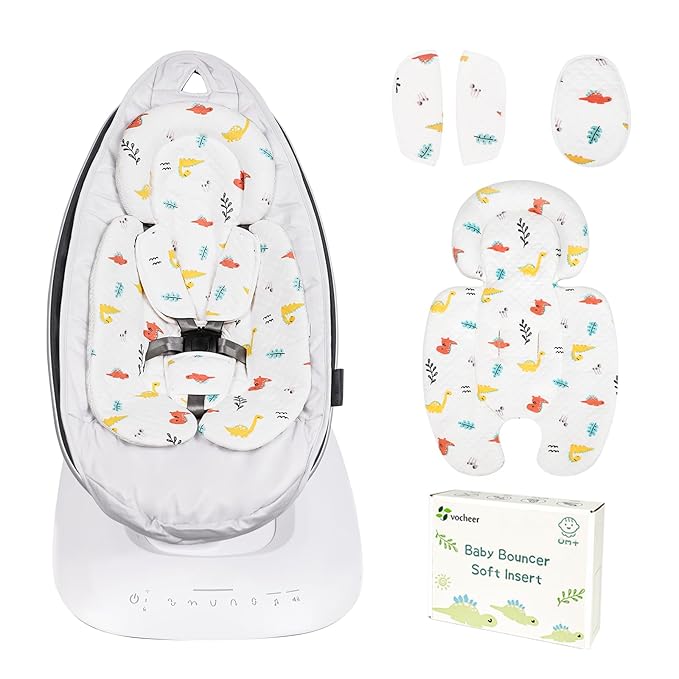 vocheer Infant Car Seat Insert, Newborn Carseat Head and Body Support, Reversible Cushion with 3 Extra Strap Covers, Baby Swing, Large Size, Cotton, Mesh Material, Dinosaur