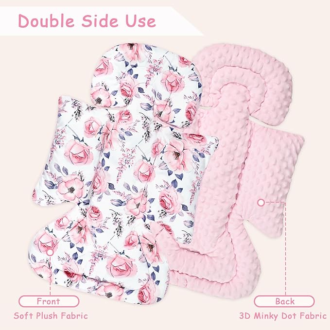 SWESEN Infant Car Seat Insert with 3 Strap Covers Set, Car Seat Head Support Baby for Girls, Soft 3 in 1 Baby Car Seat Cushion for Strollers, Bouncers, Swing, Floral