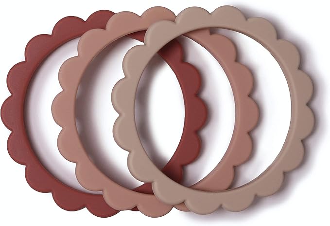 mushie Flower Teether Bracelet | 3-Pack (Rose/Blush/Shifting Sand)