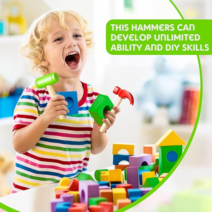 Deekin Toy Hammer Simulation Small Wooden Plastic Maintenance Tools Hammers Educational Toys Party Gift for Teens Girls Boys School Birthday Games Party Supplies(16 Pcs,2 Style Toy Hammer)