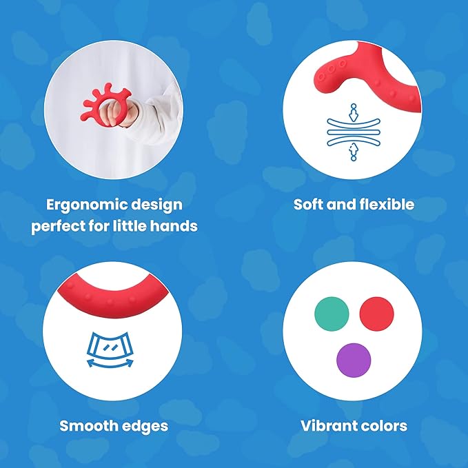 Gadgetime USA Silicone Baby Finger Teether Toy - Handheld Teething Relief Toy for Babies, Toddlers, Infants, Girls & Boys - Baby Chew Toy - Stimulating & Soft Soothing Chew Toys - BPA Free