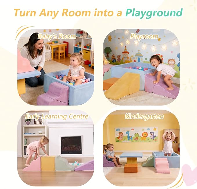 STAOLENE Climbing Toys for Toddlers, 7-Piece Foam Climbing Blocks with Ball Pit, Indoor Soft Play Set for Baby & Toddlers to Crawl, Climb, Motor Skills Development (Balls Not Included)