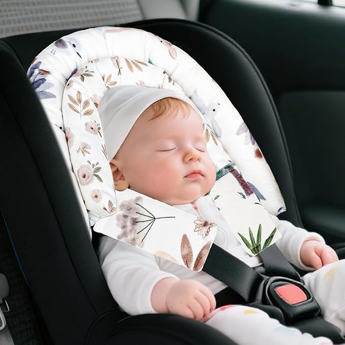 2-in-1 Infant Car Seat Insert, Upgraded Newborn Carseat Insert, Breathable & Soft Baby Car Seat Head Support with 2 Strap Covers for Girls, Perfect for Carseat, Stroller, Swing, White Animals