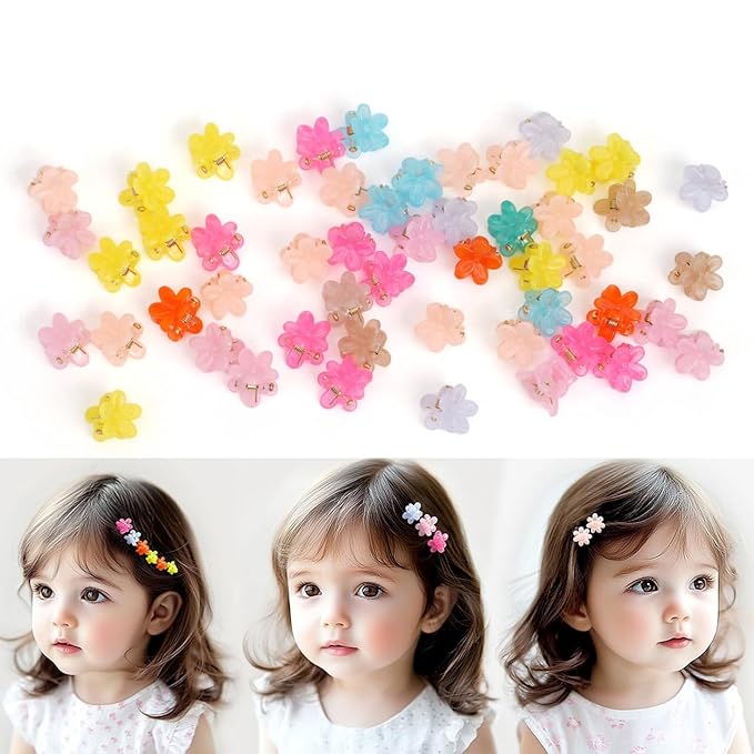 50 Pcs Colorful Mini Hair Claw Small Hair Clips Clamps Hair Accessories for Baby Girl Decorative Bun Tiny Hair Clips (Set-B)