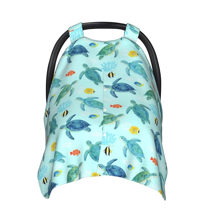Sea Turtle Baby Car Seat Canopy Cover, Stroller Cover for Infant Toddler Ocean Beach Theme Stuff for All Seasons
