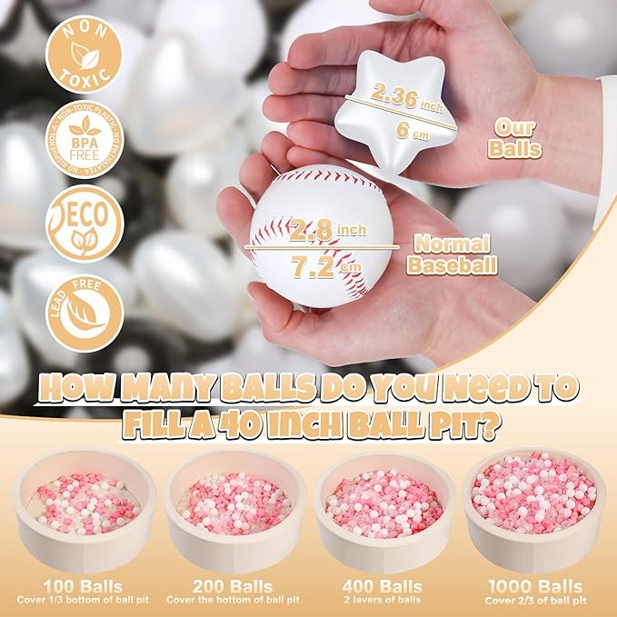 GOGOSO Ball Pit Balls,Plastics Balls for Ball Pit, Stars Hearts Shape for PastelBall for Toddlers Kids