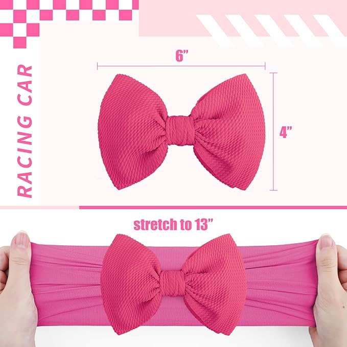 YanJie 2PCS 6’’ Hot Pink Bows for Baby Girls Checkered Headband Pink Bow Infants Toddler Hair Accessories Newborn Headbands Hair Bow Baby Clothes