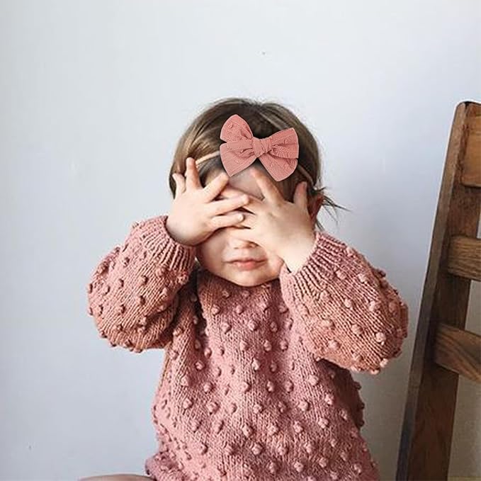 AQOKKA Baby Girl Headbands with Bows Soft Nylon Newborn Toddler Hairbands Handmade Baby Hair Accessories for Infant Girls Kids